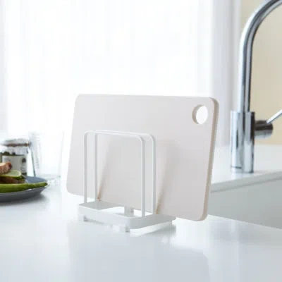 Yamazaki Home Plate  Cutting Board Stand, Kitchen Storage Rack Holder Organizer, Steel In Blanc