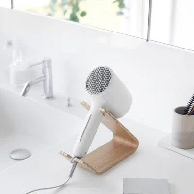 Yamazaki Home Rin Hair Dryer & Iron Holder, Hair Tool Organizer For Salon-quality Blowout, Hairdryer-flat Iron-cur In Oak