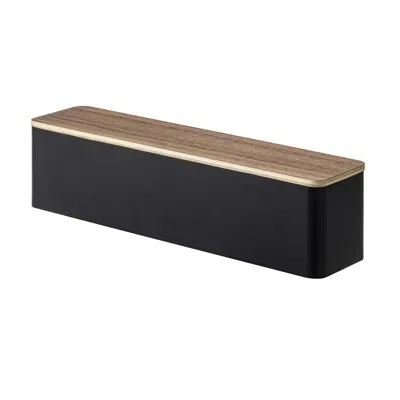 Yamazaki Home Rin  Utensil Case Silverware Cutlery Holder With Divider, Portable, Plastic + Wood, Lid In Black