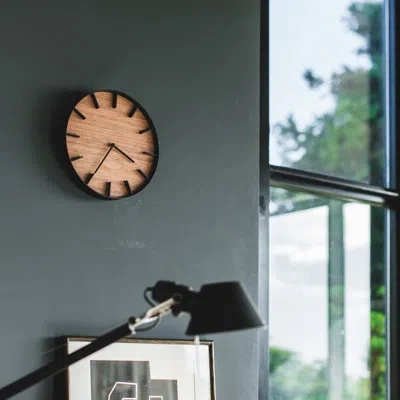 Yamazaki Home Rin  Wall Clock, Modern Wood Home Decoration, Steel + Wood, Step Motion Second In Walnut