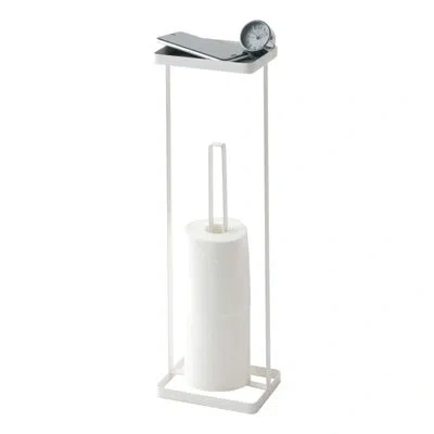 Yamazaki Home Roll Paper Stand With Tray, Steel, Holds 3 Toilet Paper Rolls In White