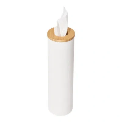 Yamazaki Home Round Tissue Case, Steel And Wood, Small, Lid In Ash