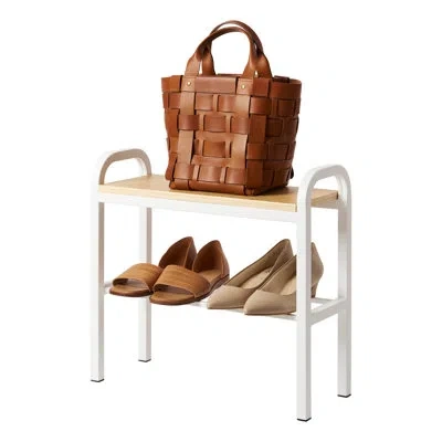Yamazaki Home Shoe Organizer And Bench, Steel And Wood,  Holds 4 Pairs Of Shoes, No Assembly In White