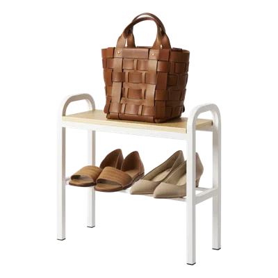 Yamazaki Home Shoe Organizer And Bench, Steel + Wood, Holds 4 Pairs Of Shoes, No Assembly