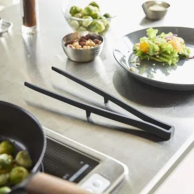 Yamazaki Home Silicone Kitchen Tongs, Tweezer Tongs, Silicone, Dishwasher Safe, Floating Design In Black