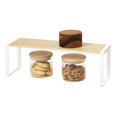 Yamazaki Home Single-tier Riser, Steel + Wood, Supports 4.4 Pounds, No Assembly In White