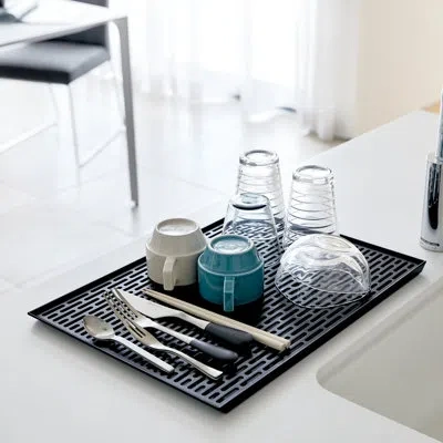Yamazaki Home Sink-side Draining Mat - Kitchen Dish Rack Tray Drainer, Plastic In Black