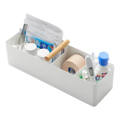 Yamazaki Home Slim Storage Box, Steel And Wood In White
