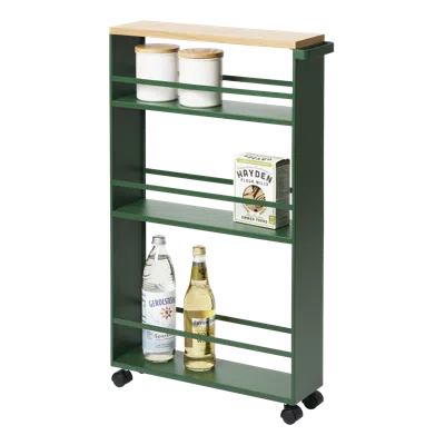 Yamazaki Home Slim Storage Cart, Steel, Supports 26.4 Pounds, Handle, Wheels, Minimal Assembly In Green