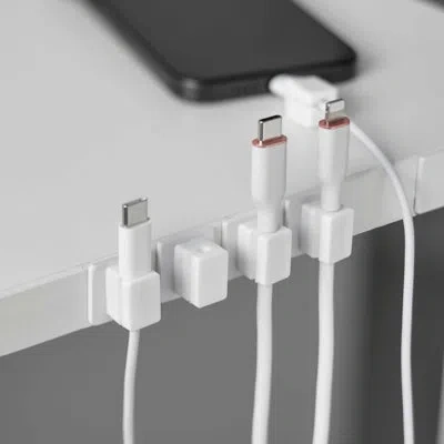 Yamazaki Home Smart Magnetic Cable Holders – Set Of 5 Adhesive Cord Organizer Clips With Steel Bases For Desk Cabl In White