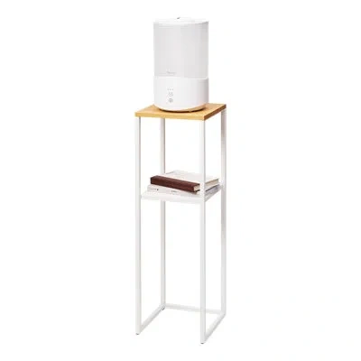 Yamazaki Home Solid Wood Pedestal End Table With Storage In Ash