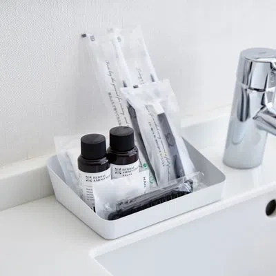 Yamazaki Home Space Saving Vanity Tray, Sloped, Steel, Large In White