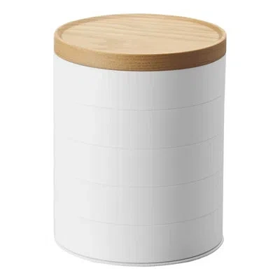 Yamazaki Home Stacked Accessory Trays With Wooden Lid, Plastic, Lid In White