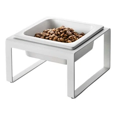 Yamazaki Home Steel And Ceramic Elevated Feeder In White
