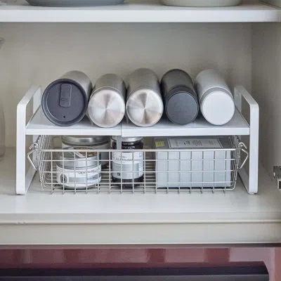 Yamazaki Home Steel Kitchen 2 Tiered Shelf Rack- Expandable Countertop Organizer For Kitchen, Steel In White