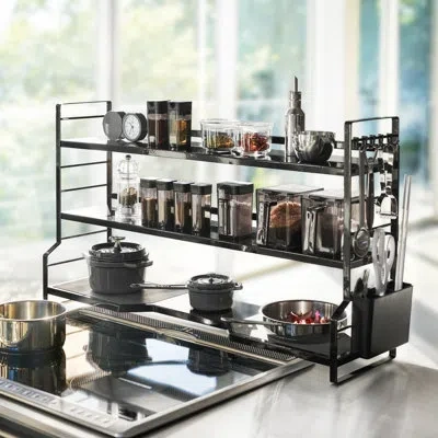 Yamazaki Home Sturdy, Standing Countertop/stovetop Kitchen Shelf/kitchen Rack/spice Shelves, Steel In Black