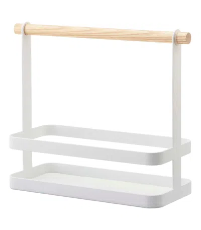 Yamazaki Home Tabletop Storage Caddy, Steel + Wood, Supports 4.4 Pounds, Handles, No Assembly In White