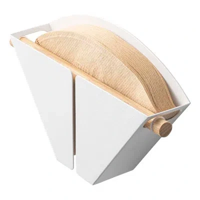 Yamazaki Home Tosca  Magnetic Coffee Filter Case, Steel + Wood, Size #2-#4 Filters In White;brown