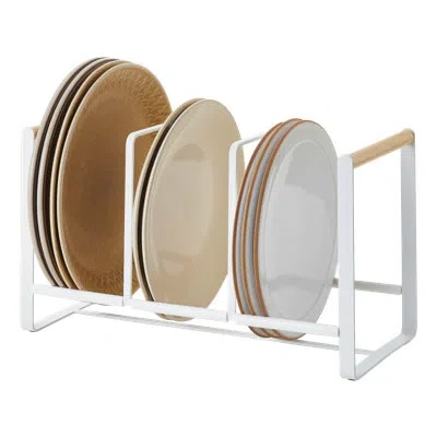 Yamazaki Home Tosca  Wood-accented Dish Storage Rack, Kitchen Organizer Holder Stand In White