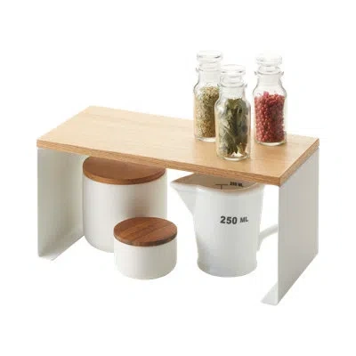 Yamazaki Home Tosca  Wood-top Stackable Kitchen Rack, Modern Counter Shelf Organizer In White,brown