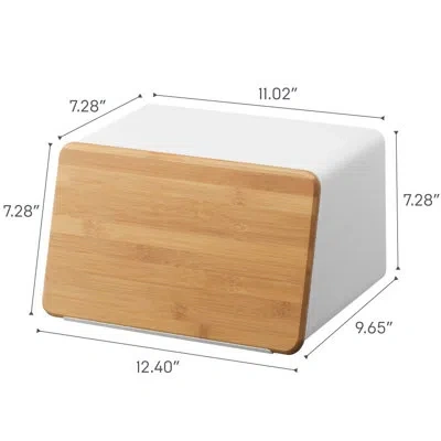 Yamazaki Home Tower Bread Box With Removable Bamboo Wooden Cutting Board Lid, Kitchen Storage Box In White
