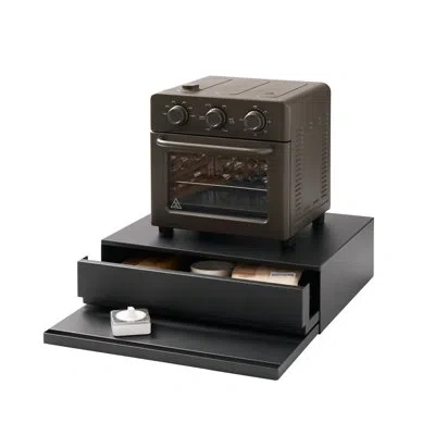 Yamazaki Home Tower Kitchen Countertop Organizer Appliance Stand With Drawer And Pull-out Shelf – Steel Microwave  In Black