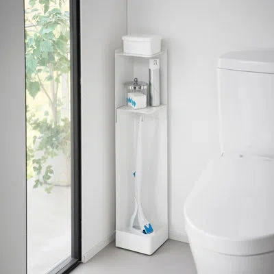 Yamazaki Home Tower Supplies Organizer-slim Rolling Bathroom Storage, Toilet Paper Stocker With Adjustable Shelf - In White