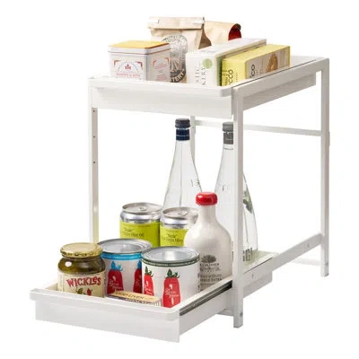 Yamazaki Home Tower Under-sink Rack With Pull-out Shelf, Versatile Kitchen Cabinet Storage Drawers, 2 Tiers, Sturd In White