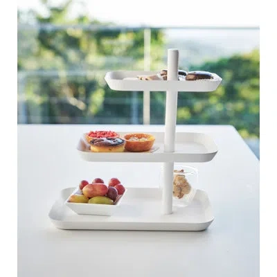 Yamazaki Home Tower  3-tier Serving Stand, Appetizer Tray Organizer For Party Or Kitchen, Steel In White