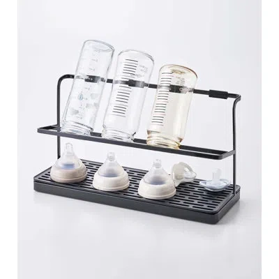 Yamazaki Home Tower  Countertop Two Tier Bottle Drying Rack, Wide Storage Stand With Drainage Tray, S In Black