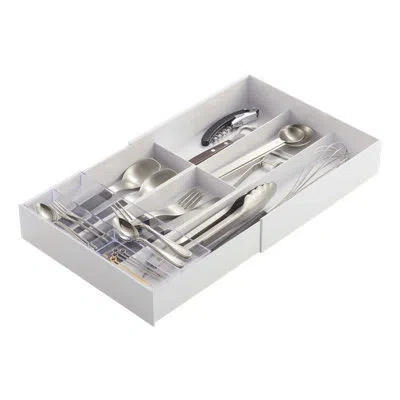 Yamazaki Home Tower  Expandable Cutlery Drawer Organizer, Kitchen Storage Tray, Plastic, Expandable In White