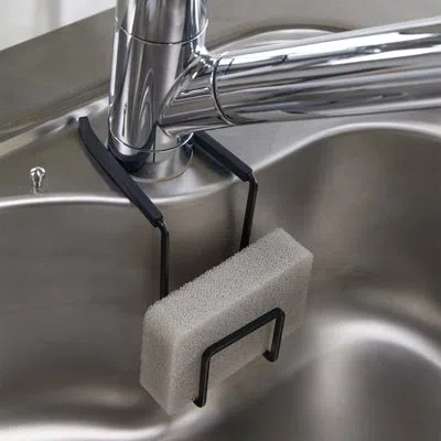 Yamazaki Home Tower  Faucet-hanging Sponge Holder, Kitchen Organizer Sink Rack Basket, Single, Steel In Black