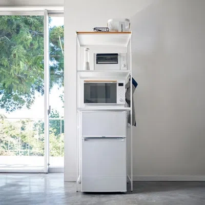 Yamazaki Home Tower  Kitchen Appliance Storage Rack, Standing Organizer Shelves, Tall, Steel, Tall In White