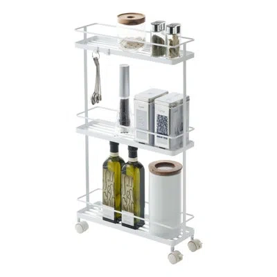 Yamazaki Home Tower  Rolling Kitchen Island Metal Storage Cart, Portable Organizer Shelves In White
