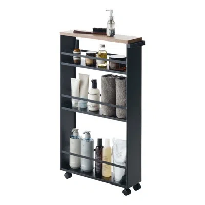 Yamazaki Home Tower  Rolling Slim Storage Three Tier Utility Cart With Handle, Steel, Handle, Wheels In Black