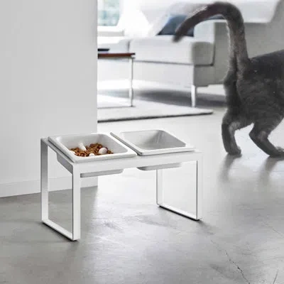 Yamazaki Home Tower  Slow Feeder Ceramic Pet Bowl With Elevated Stand – Small, Ceramic Bowl Set With  In White