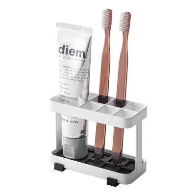 Yamazaki Home Tower  Toothbrush And Toothpaste Holder For Bathroom Countertop, Steel, Water Resistant In White