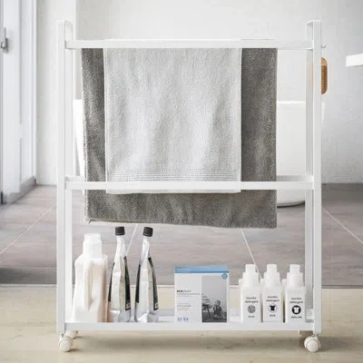 Yamazaki Home Tower  Towel Rack And Bath Cart, Rolling Bathroom Storage Organizer In White