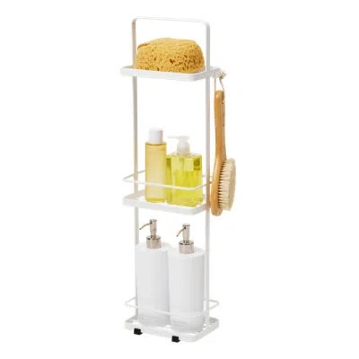 Yamazaki Home Tower  Wire Standing Shower Caddy With Bath Shelf Baskets, Tall, Steel, Water Resistant In White