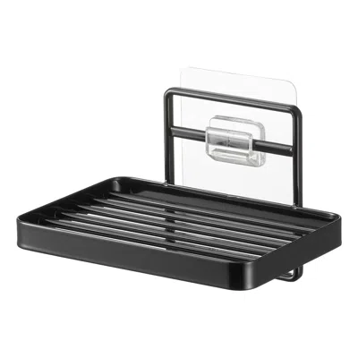 Yamazaki Home Traceless Adhesive Soap Tray, Steel, Supports 1.1 Pounds, Adhesive In Black