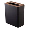 Yamazaki Home Trash Can - Two Styles, Steel + Wood, Rectangle, 2.5 Gallons, 10 Liters, Conceals Trash Liners, Lid,