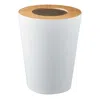 Yamazaki Home Trash Can - Two Styles, Steel + Wood, Round, 1.85 Gallons, 7 Liters, Conceals Trash Liners, Lid, No