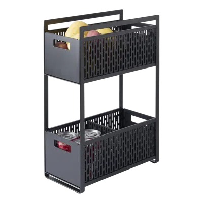 Yamazaki Home Two-tier Cabinet Storage Basket, Abs Plastic, Divider In Black