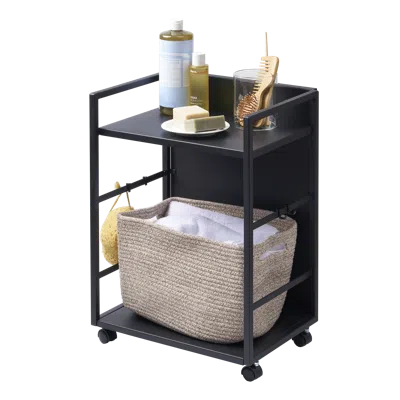 Yamazaki Home Two-tier Hideaway Storage Cart, Steel, Wheels, Adjustable Tiers In Black