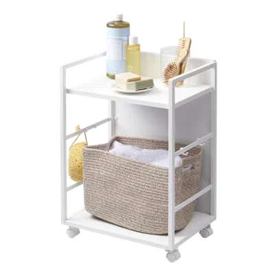 Yamazaki Home Two-tier Hideaway Storage Cart, Steel, Wheels, Adjustable Tiers In White