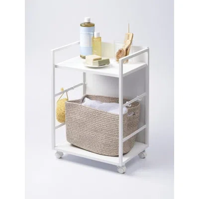 Yamazaki Home Two-tier Hideaway Storage Cart, Steel, Wheels In White