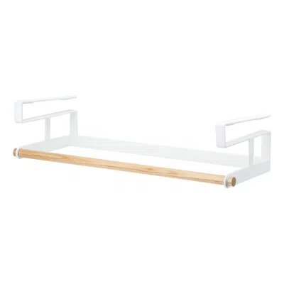 Yamazaki Home Undershelf Hanger, Steel + Wood, Fits Shelves Up To 1 Inches, Supports 6.6 Pounds, Handles, Undershe In White