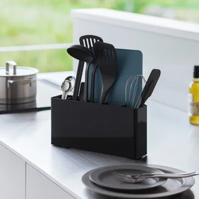 Yamazaki Home Utensil And Thin Cutting Board Holder, Steel, Utensil Holder In Black
