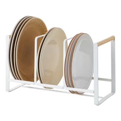 Yamazaki Home Vertical Plate Organizer, Steel + Wood, Supports 19.8 Pounds, No Assembly