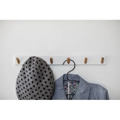 Yamazaki Home Wall-mounted Saving Coat Hanger- Modern Jacket Holder, Steel + Wood In White